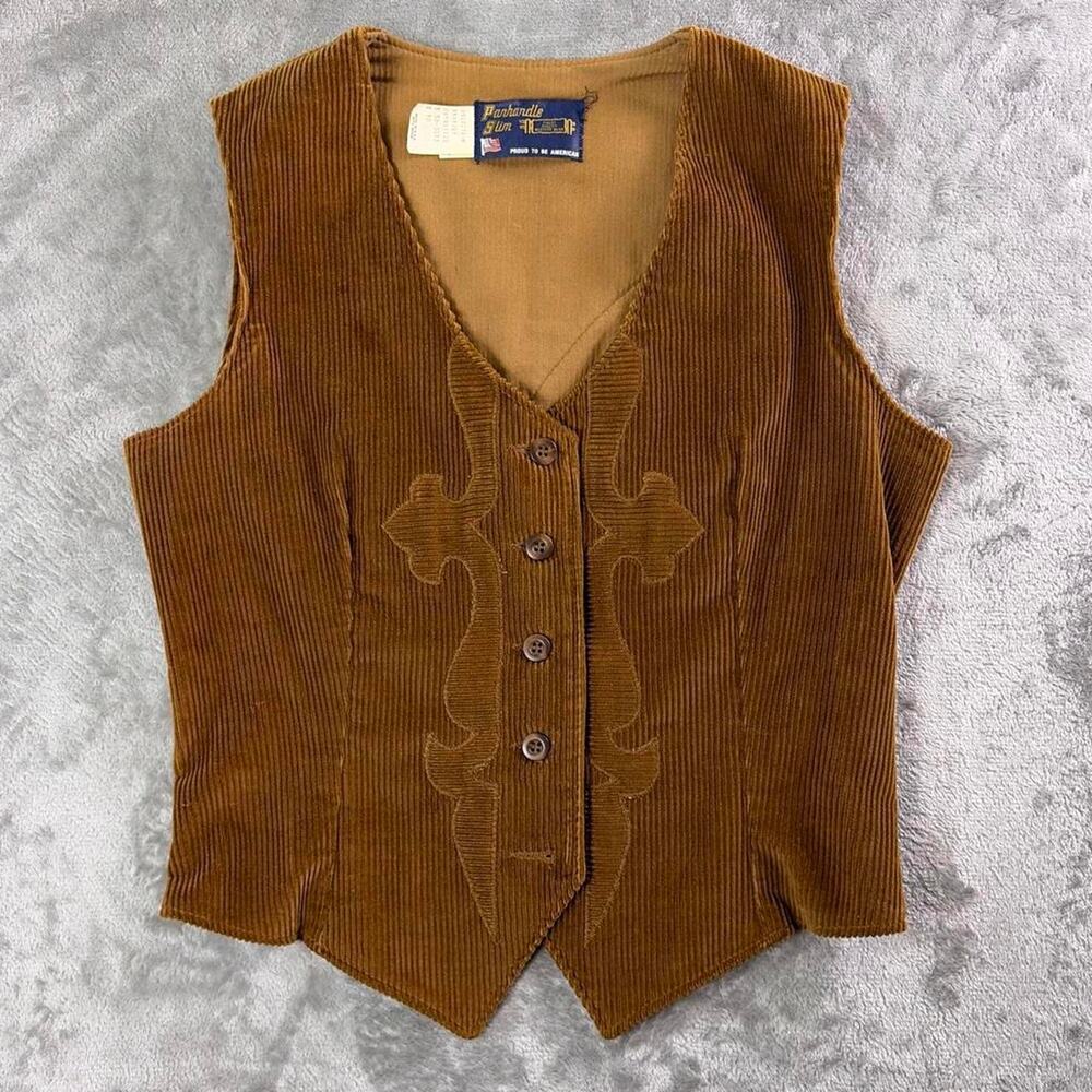 Vintage Panhandle Slim Western Vest Women’s 10 Brown Corduroy Cowboy USA Made
